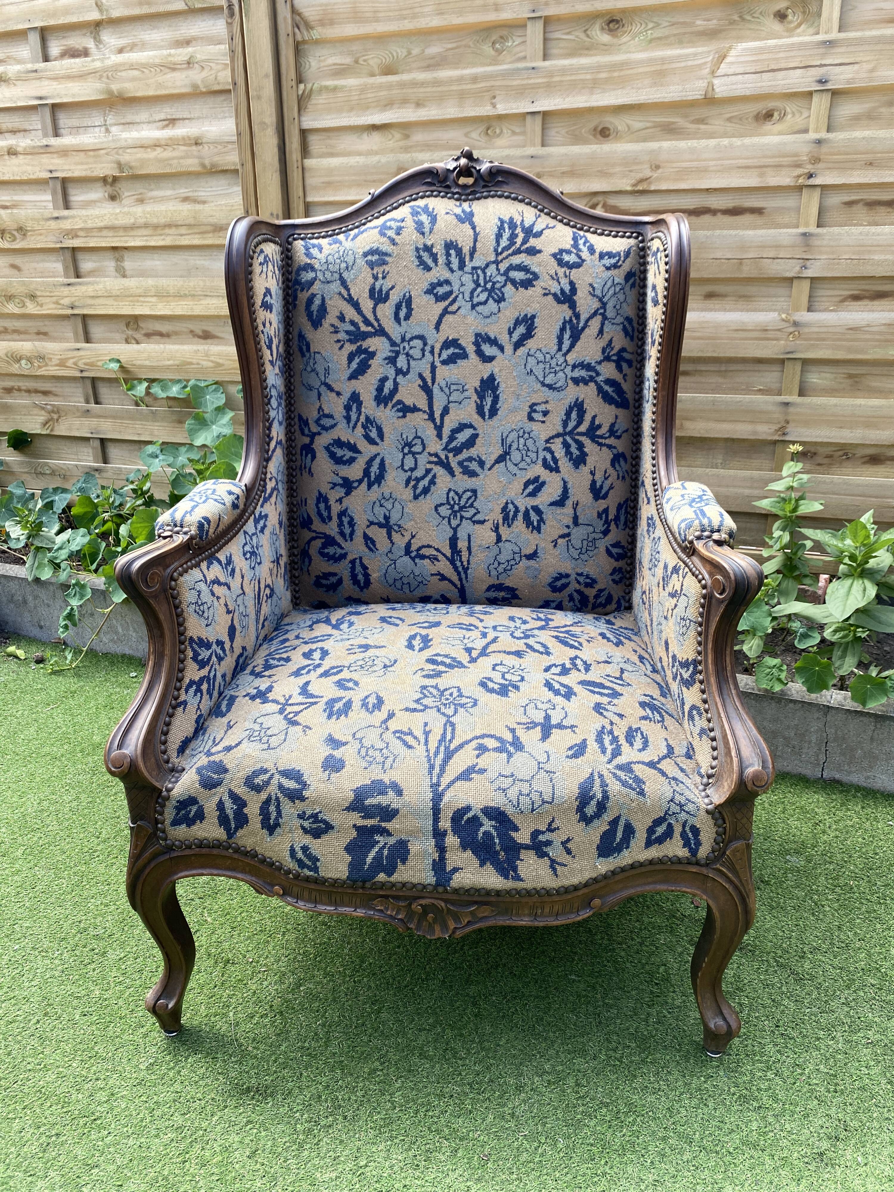 Louis XV style wingback armchair