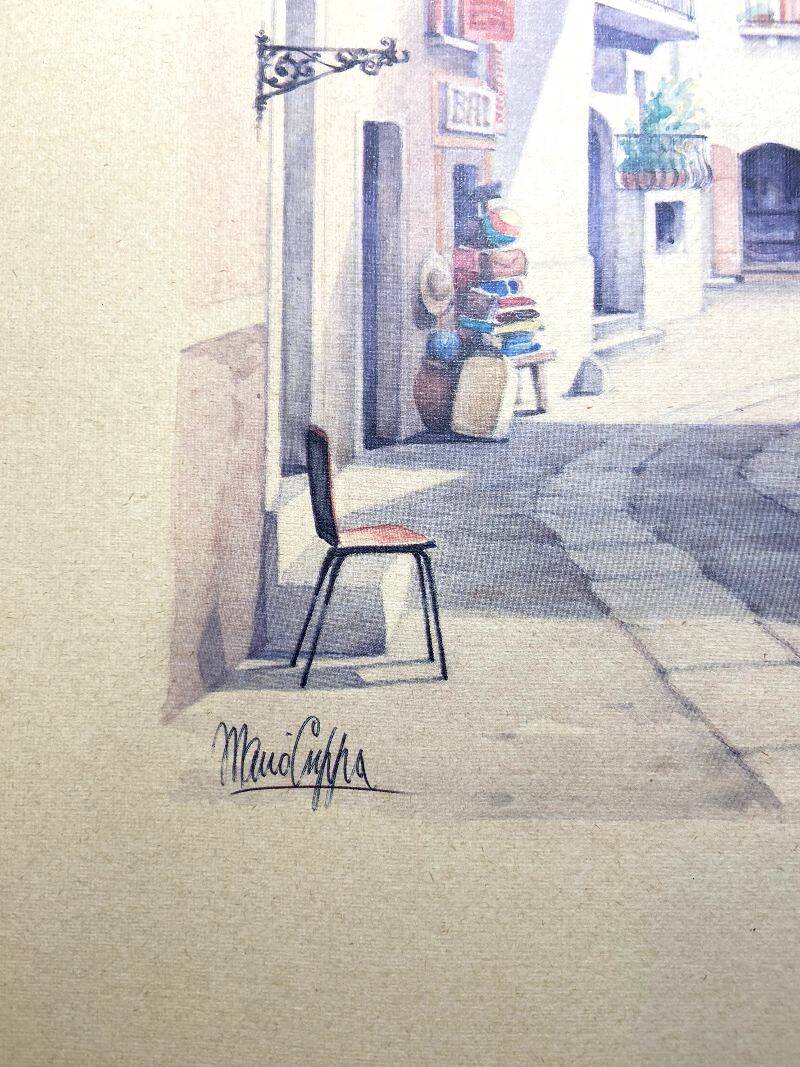 Framed Table Lithograph Watercolour Artist Mario Crippa Italy 70
