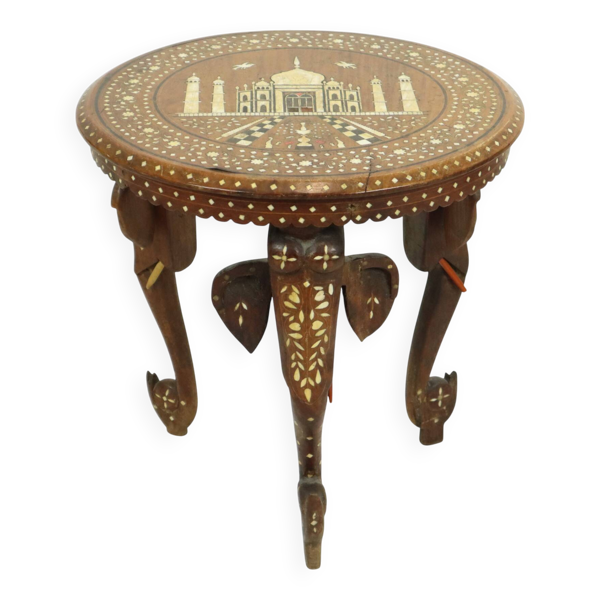 Table d'appoint anglo-indienne Taj Mahal, table de plante en teck, 41 cm