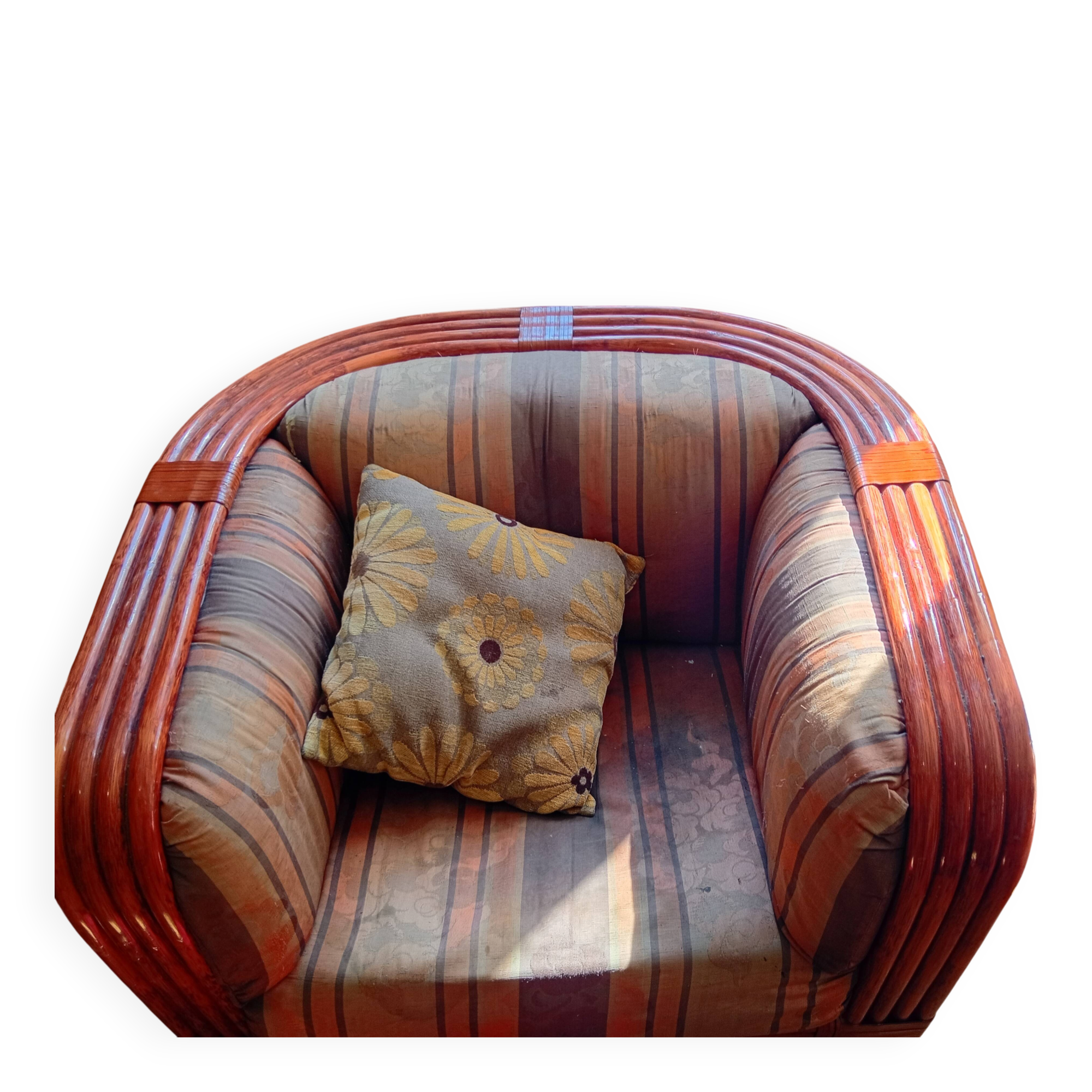 Red rattan and bamboo armchair, Maugrion salon
