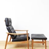 Arne Vodder Lounge Chair & Ottomane FD 164 for France & Søn