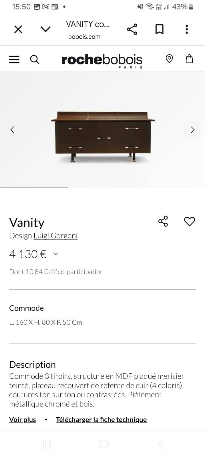 Commode vanity roche bobois