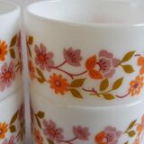 4 cups Arcopal scania orange flowers and mauve vintage 70s coffee espresso