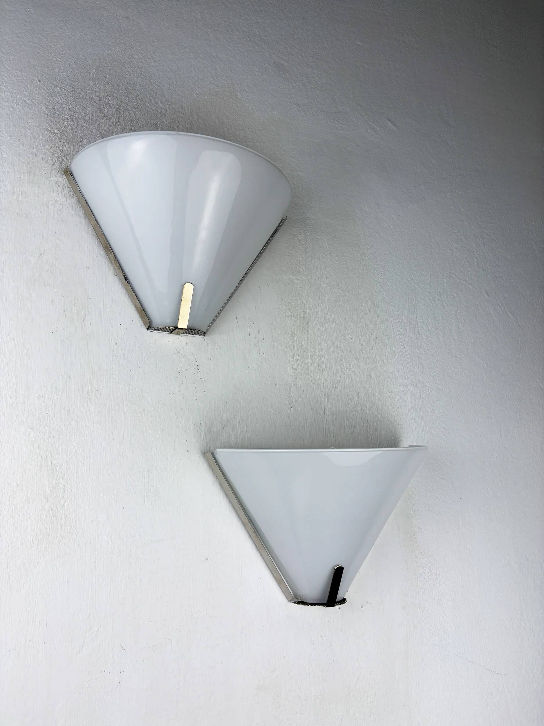 Pair of mid-century conical opal glass wall lights, Italy 1960s