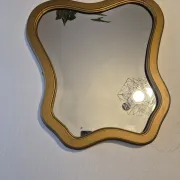 Vintage organic bevelled gold wooden mirror, Art Deco period.