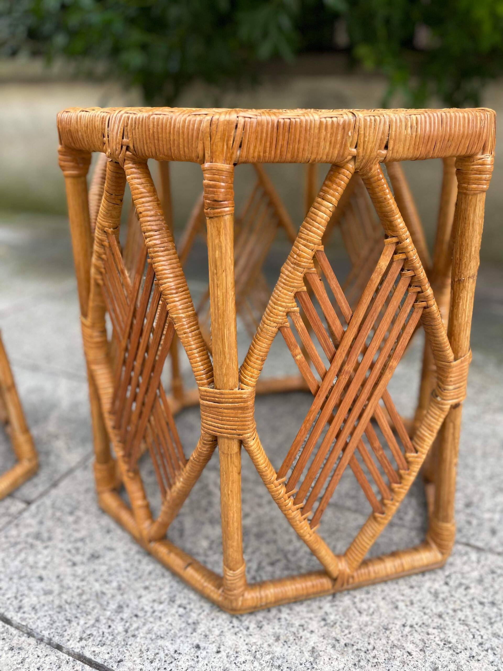Pair of rattan side or bedside tables