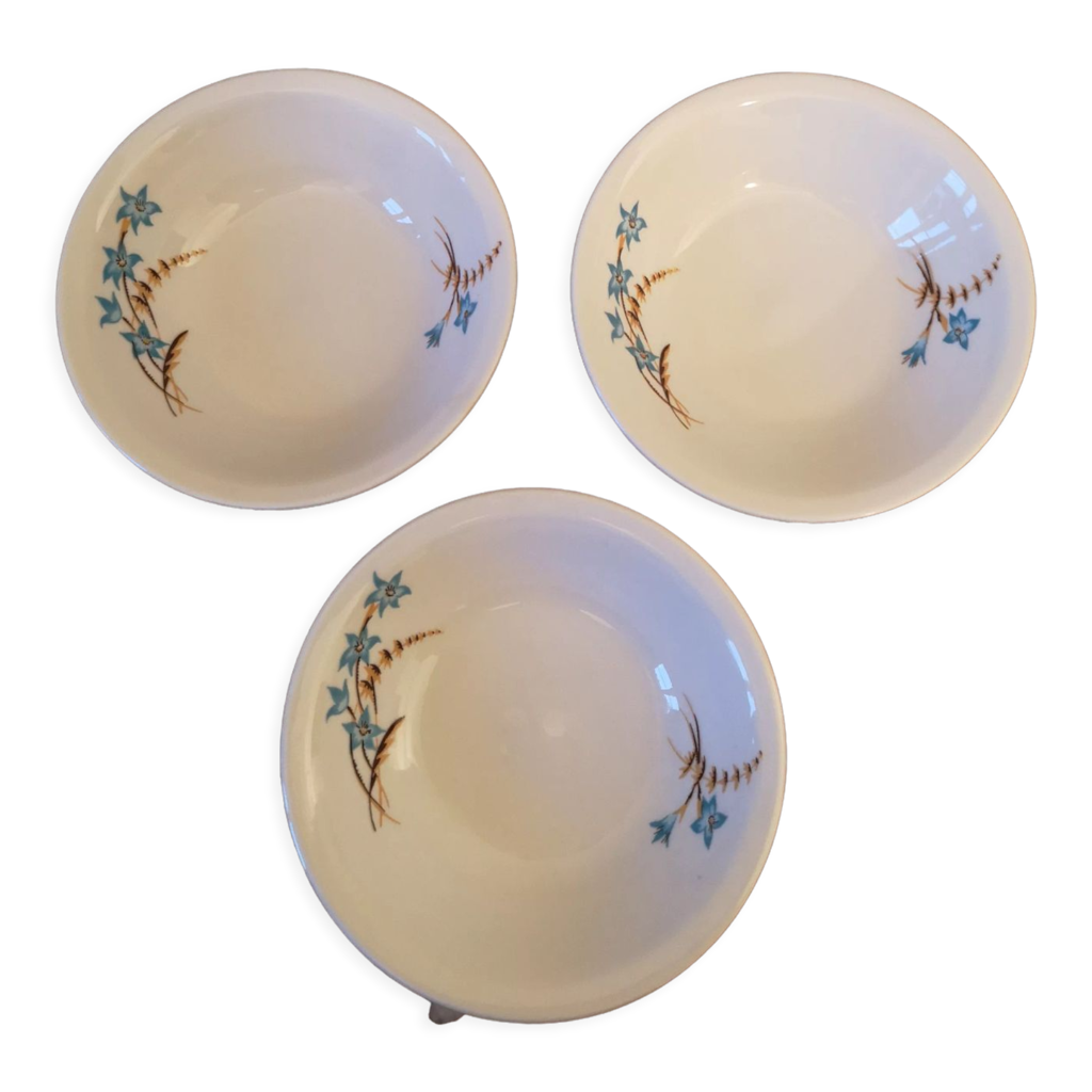 Lot De 3 Petits Bols Anciens En Porcelaine Française – Motif Fleuri – 1960