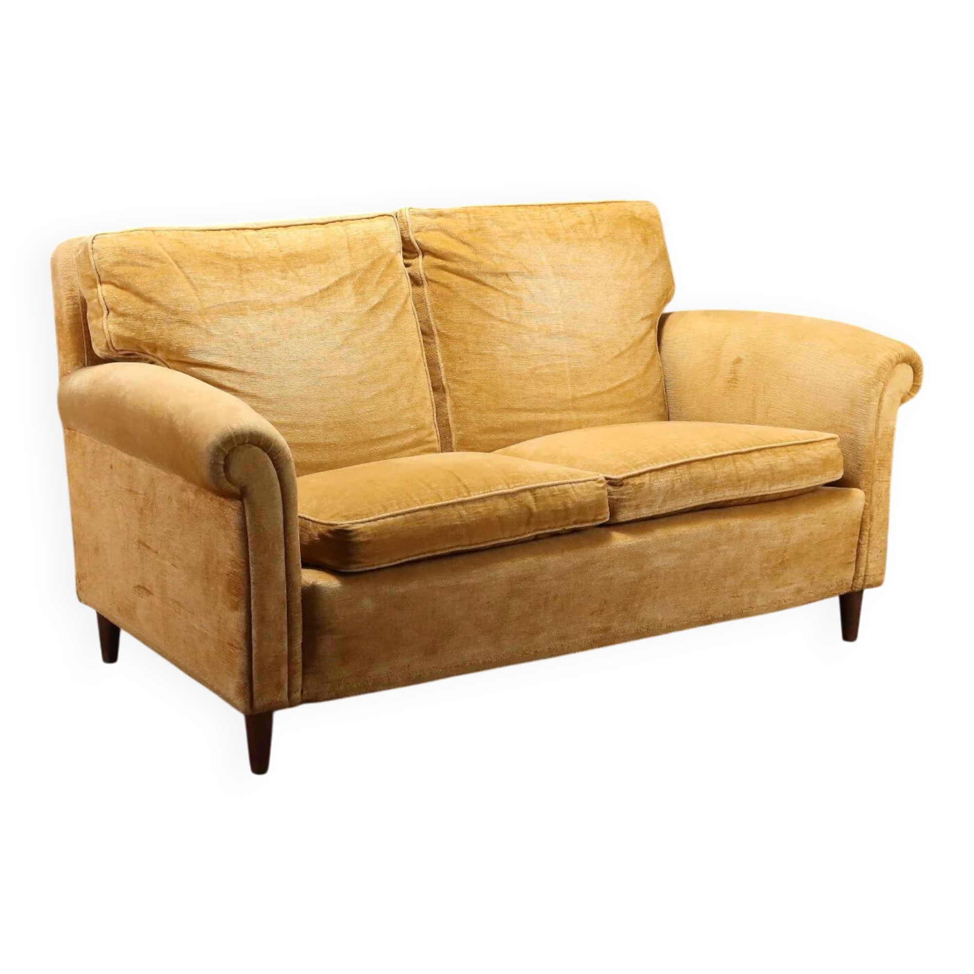 Two-seater velvet sofa from the 1950s to be restored.