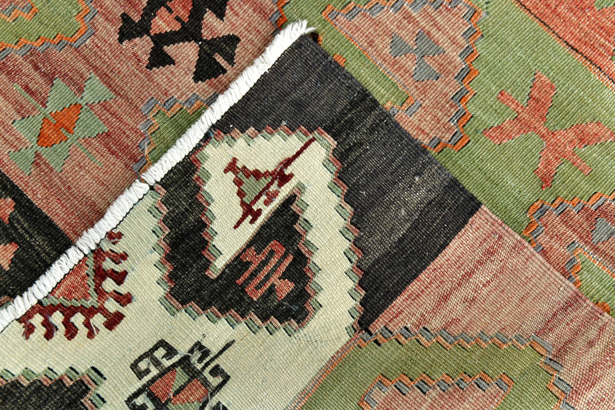 Red Blue Geometric Kilim Rug 112x207Cm SK 35319