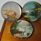 Set of 3 dishes 19th century terracotta painting 1895 boat lily lily swan