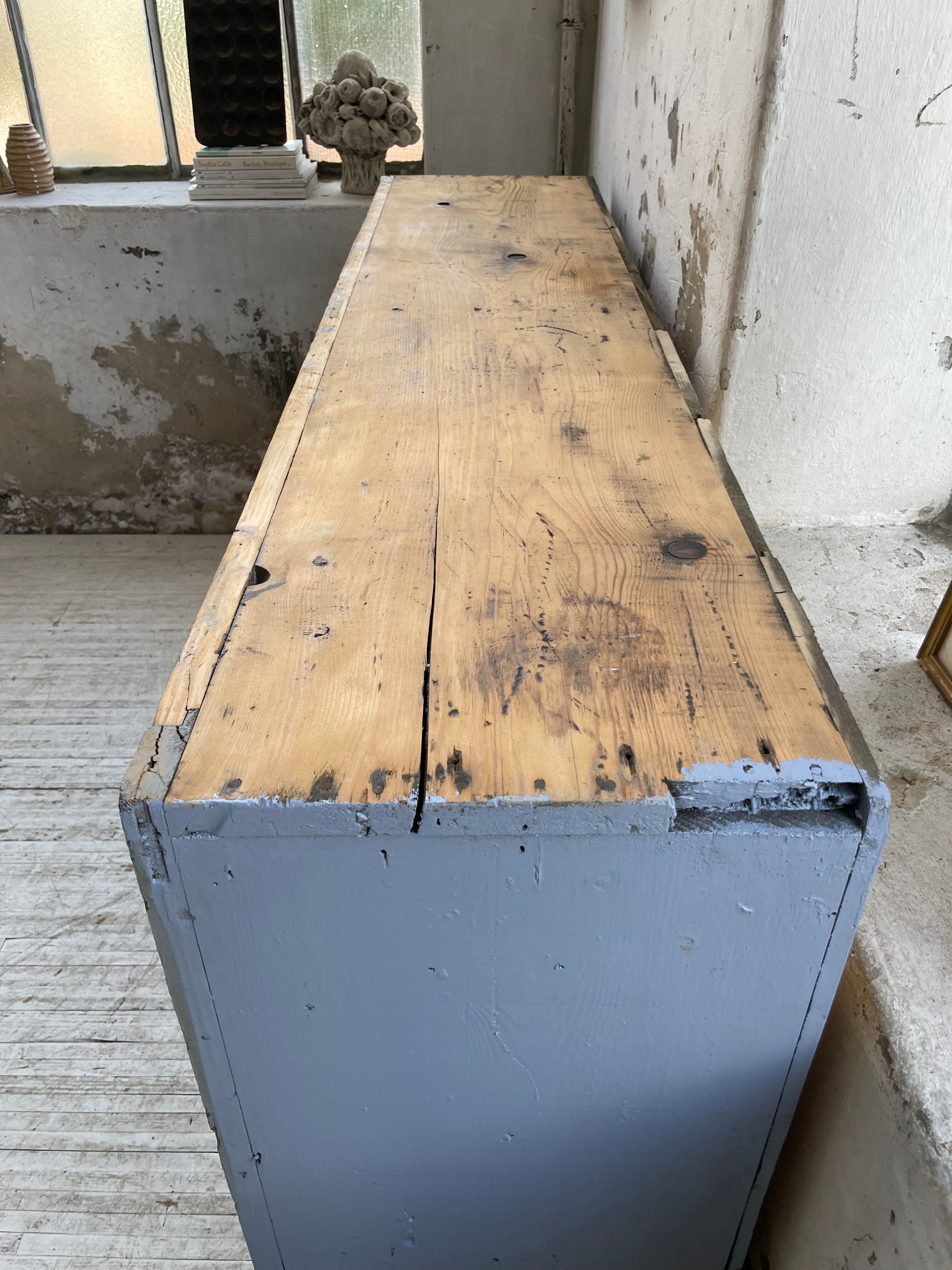 Factory blue patinated workshop furniture