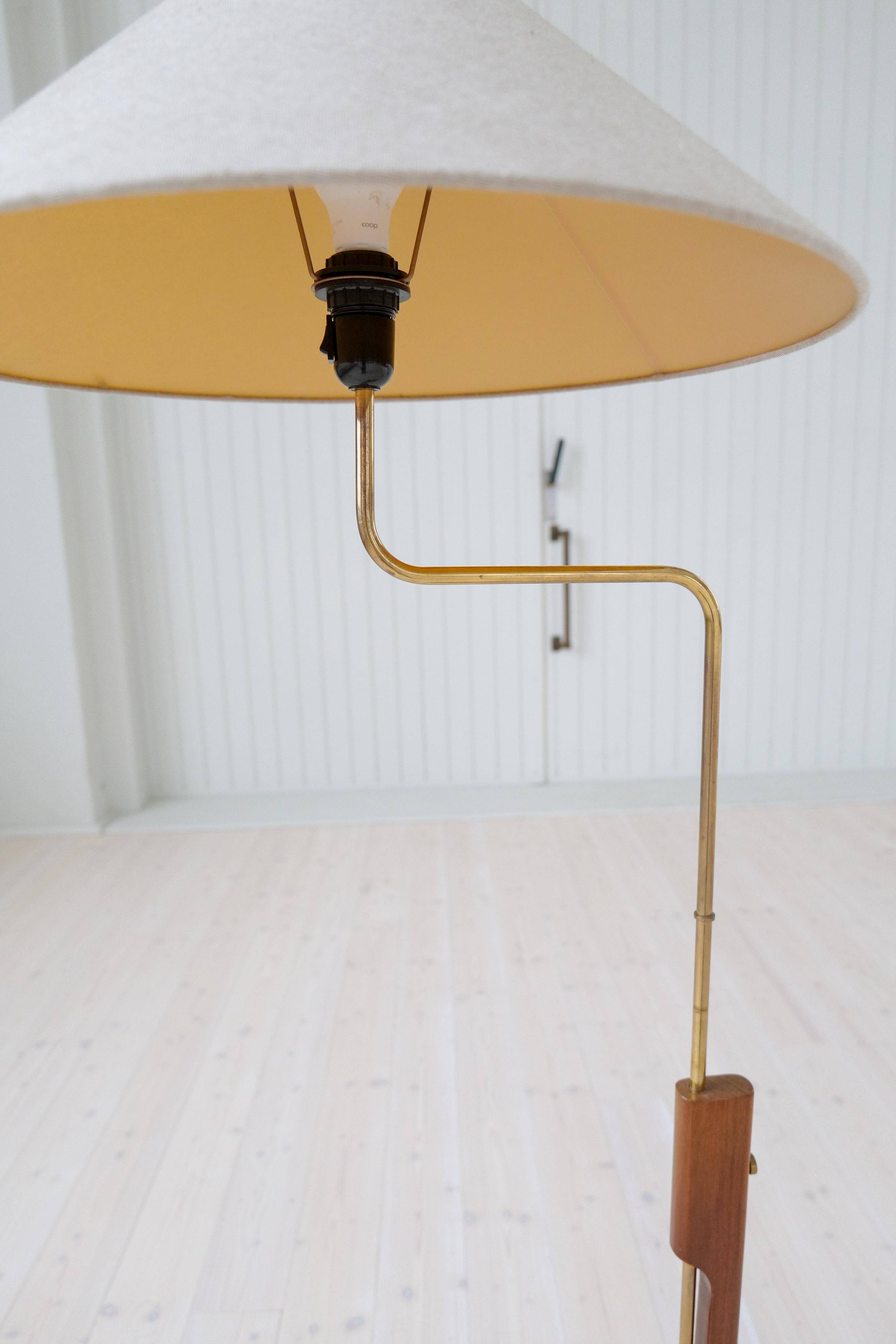 Mid-Century Modern Floor Lamp, Teak and Brass Bergboms, Sweden, 1960s