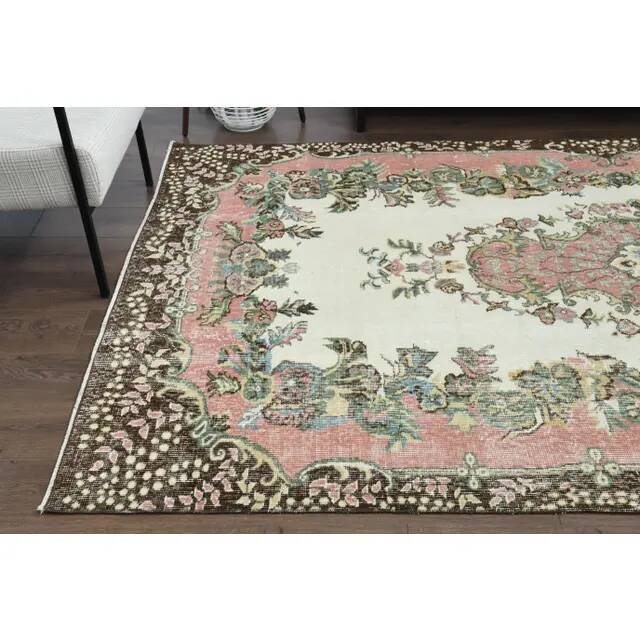 1970s Vintage Turkish Oushak Handmade Wool Cotton Beige Area Rug 179x311