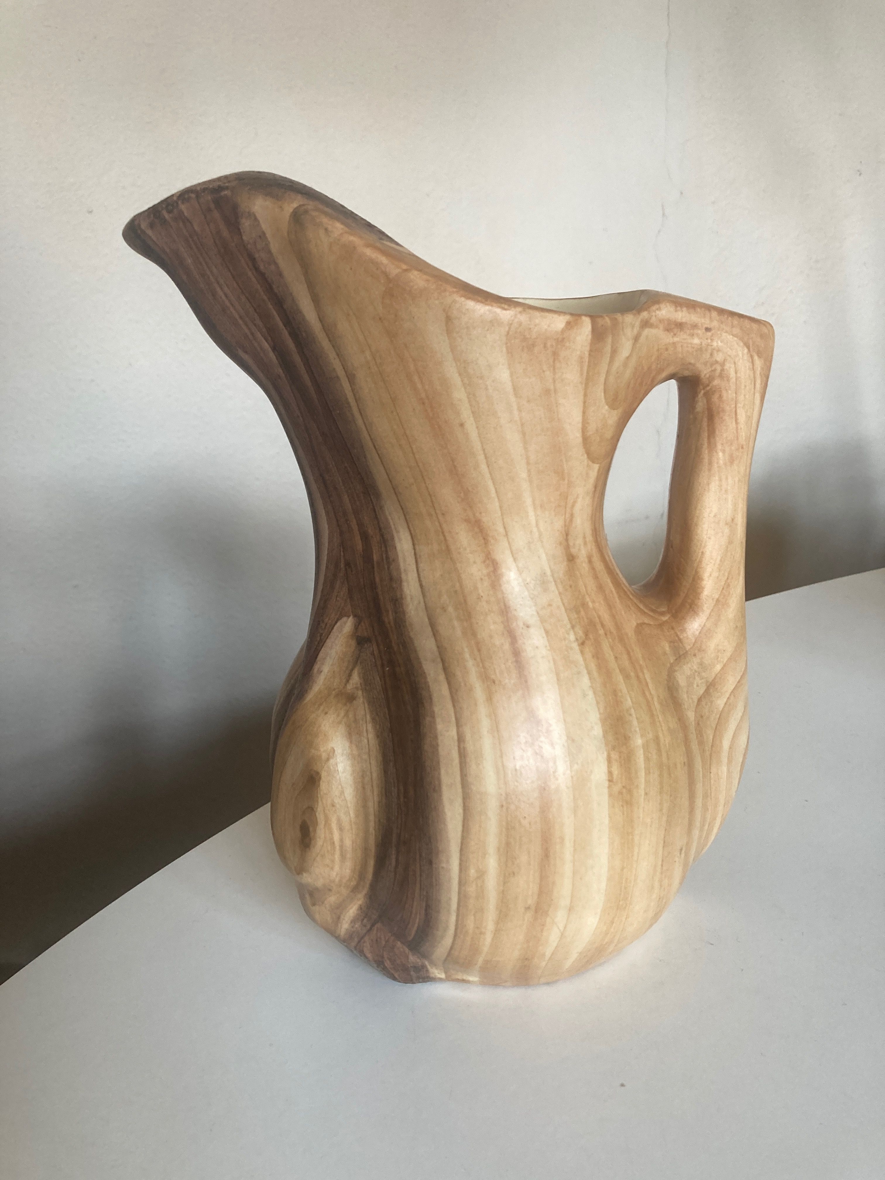 Ceramic vase mid century Grandjean in Vallauris faux bois 1960