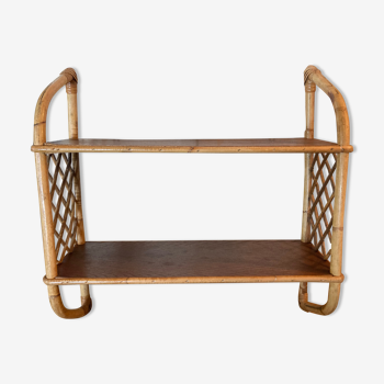 Wall shelf in rattan and vintage wood 60s 2 levels