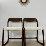 Set of 2 Baumann sled chairs in wood and terry fabric, 60s design