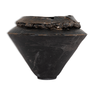 Vase en grès dorée et noir