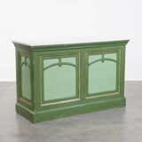 Buffet/comptoir/table d'appoint ancien unique, de couleur verte, datant de la fin du XIXe/début du XXe siècle, avec un plateau en marbre.