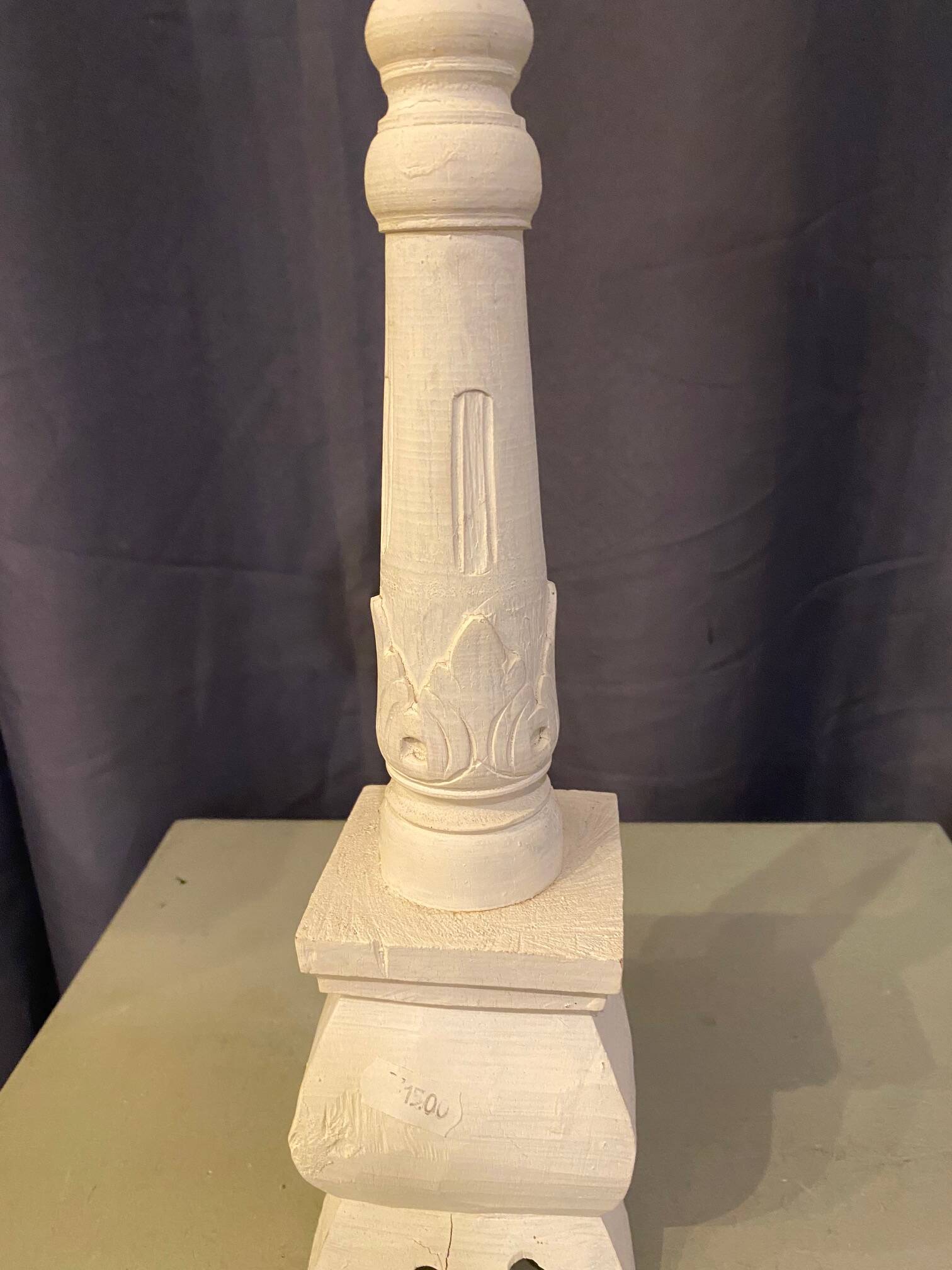 Large table candle holder candlestick in white patina wood for round candle