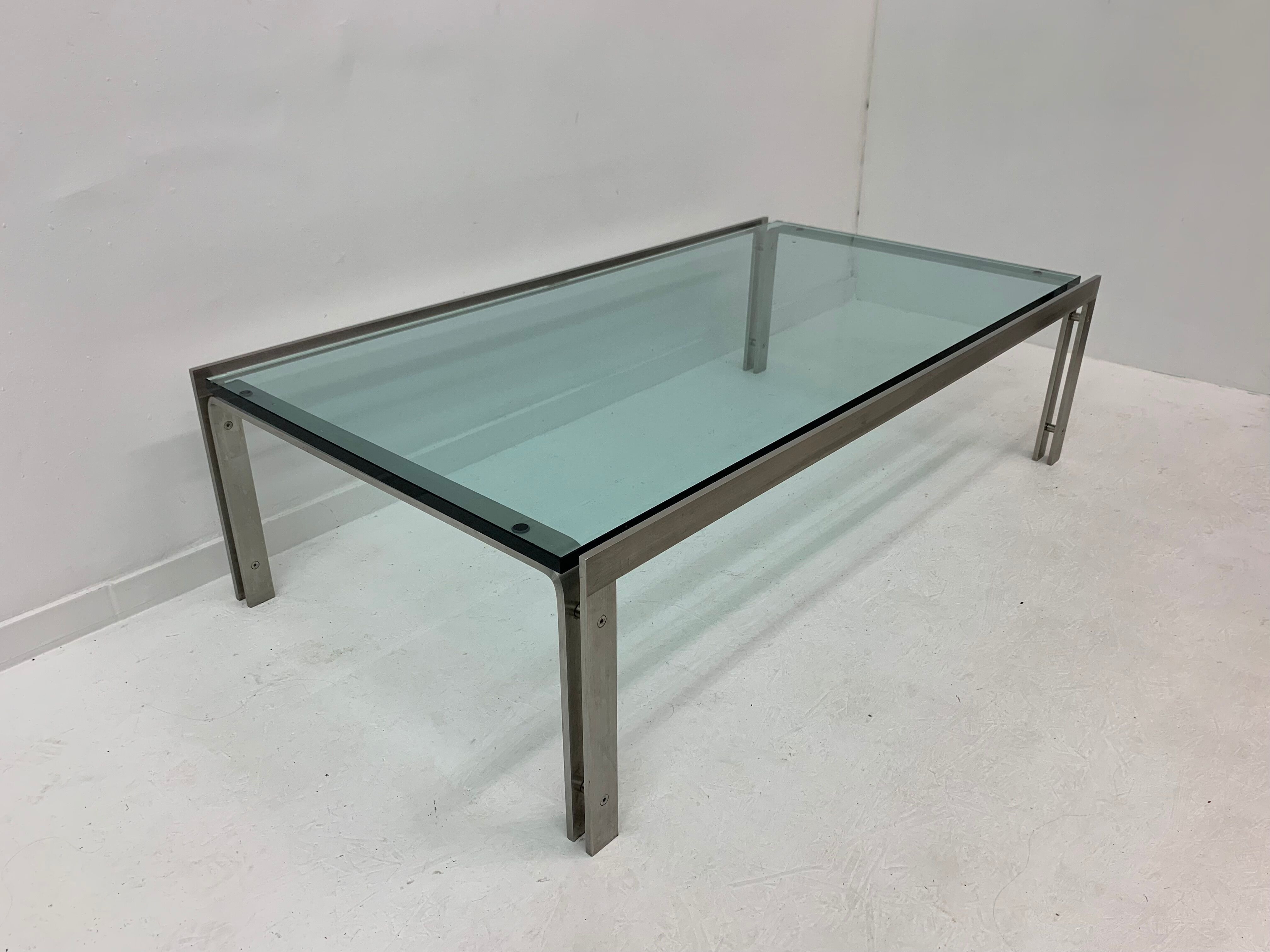 Rectangular Mid-Century Glass Coffee Table by Metaform, 1980s