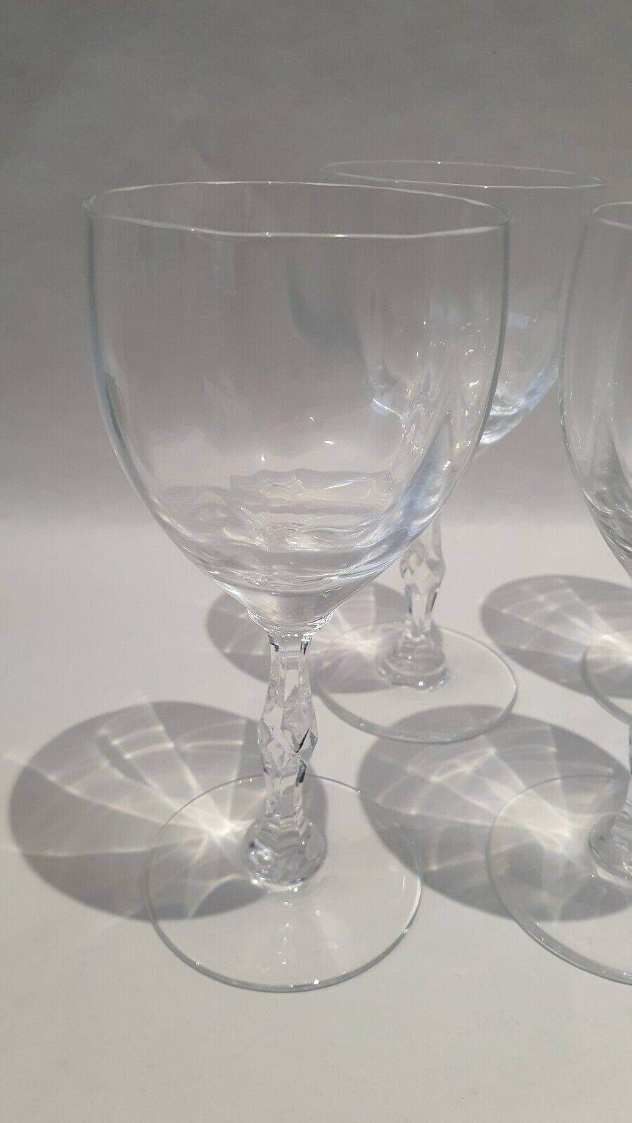 Set of 6 Faceted Balloon Glasses with Engraved St Louis Crystal Cut Feet
