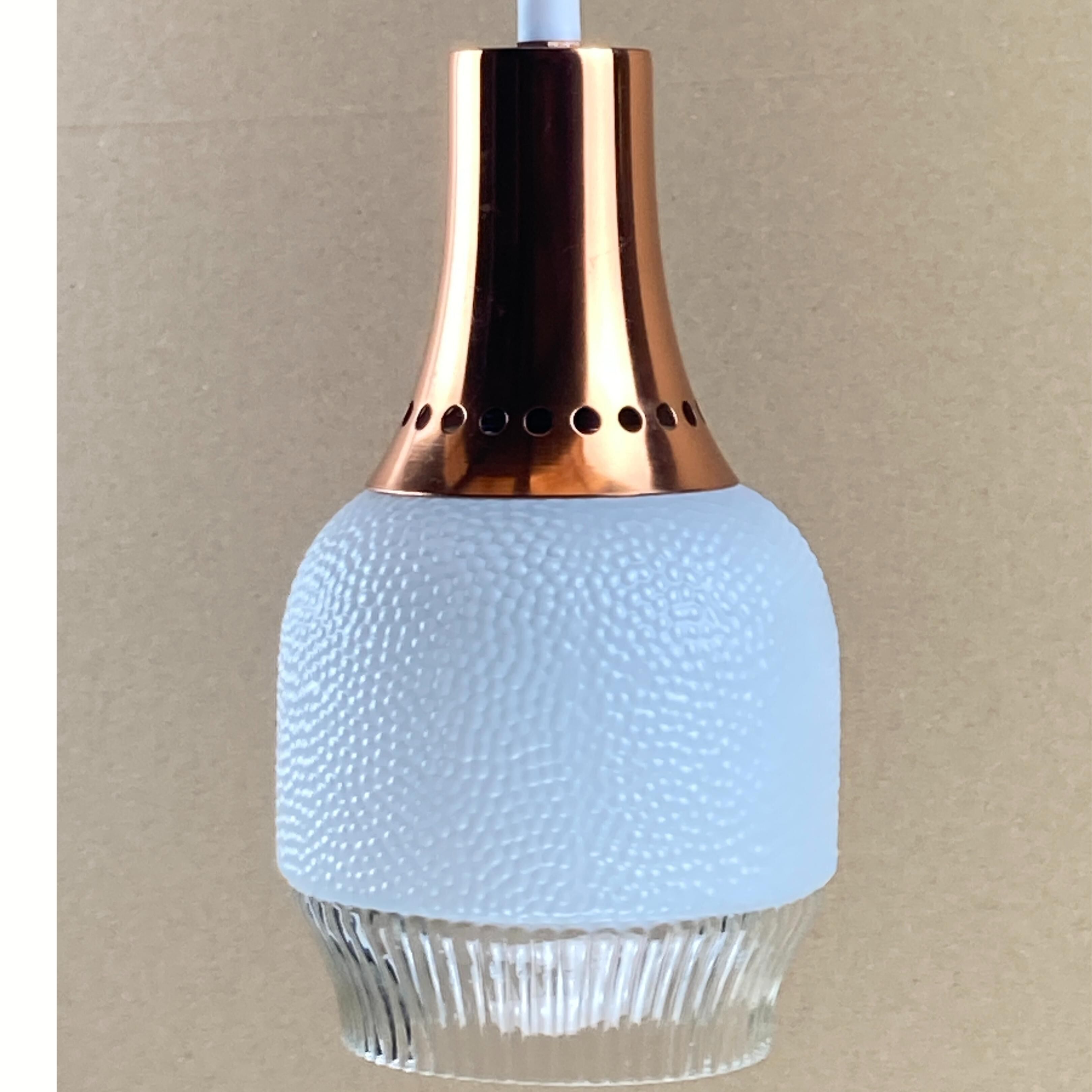 Vintage space age copper and opaline hanging lamp