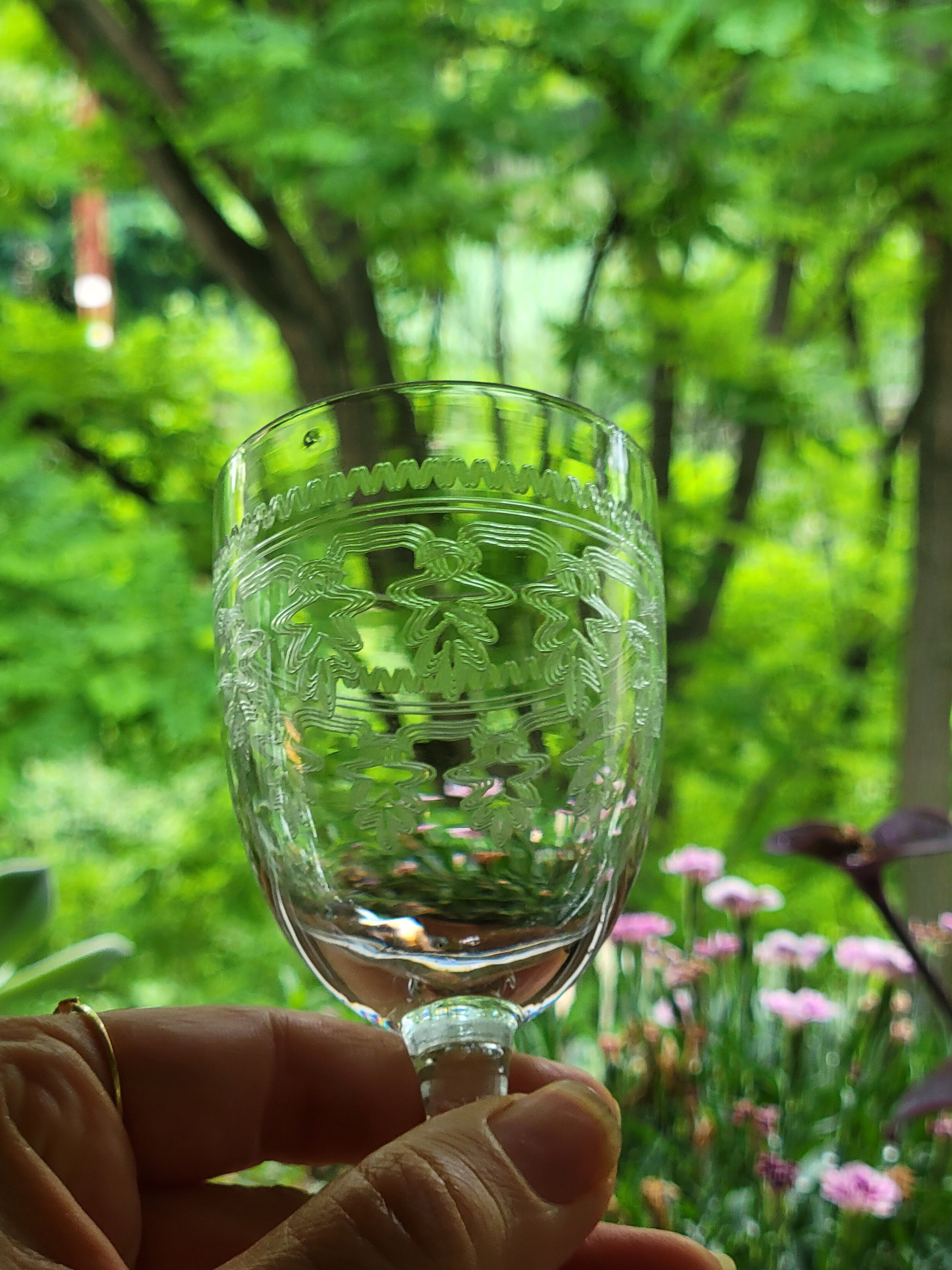 6 old glasses with engraved baccarat crystal wine stems