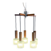 5-bulb cascade lamp, rosewood, chrome and textured glass shades, 1960s