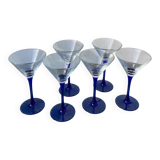 6 coupes à cocktails en verre bleu 1980