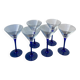 6 blue glass cocktail glasses, 1980