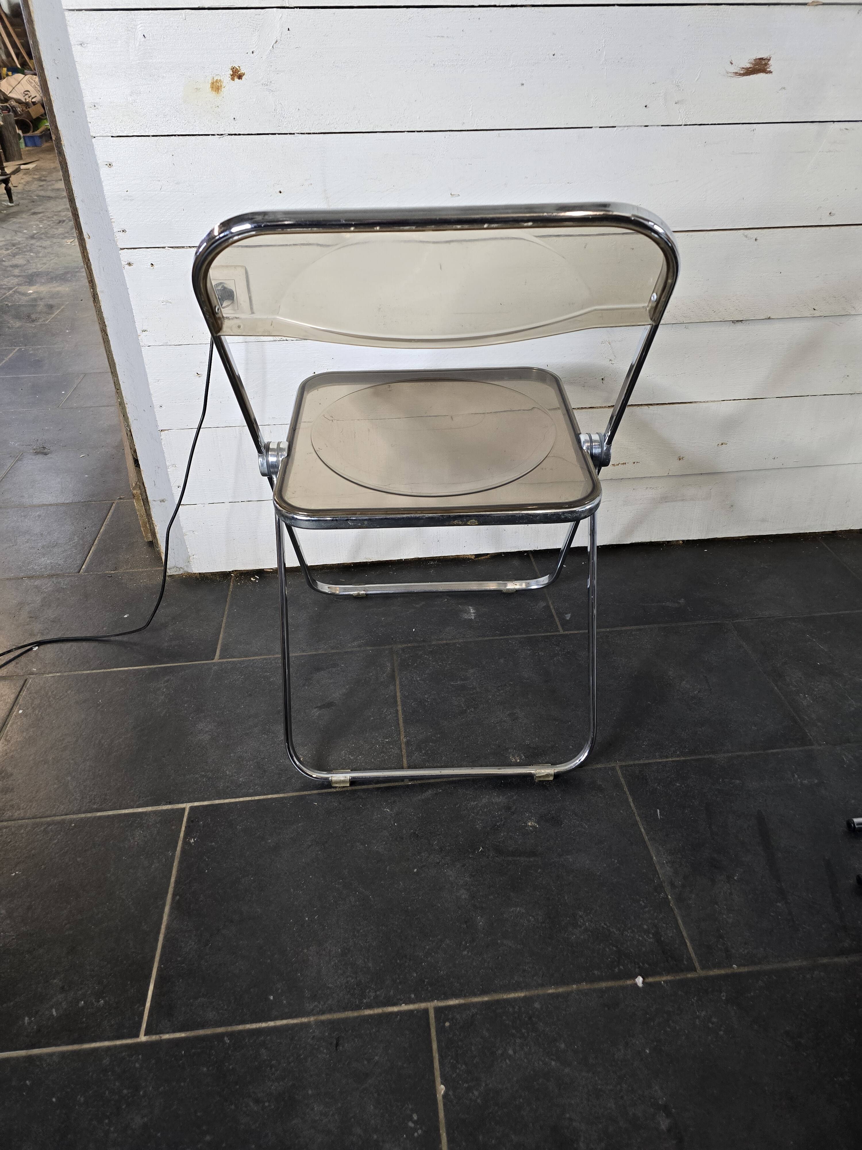 Folding office chair in smoked plexiglass by Giancarlo Piretti, Castelli edition