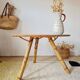 Tripod coffee table – Rattan & Bamboo – Sky blue oval top – 60s