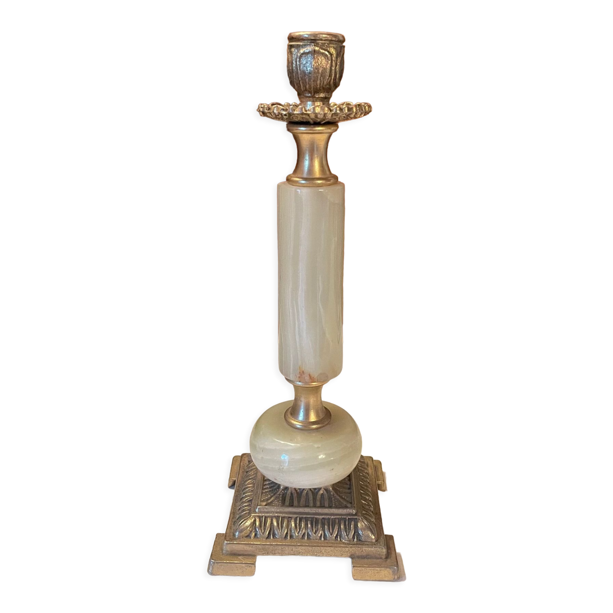 Onyx and brass candle holder