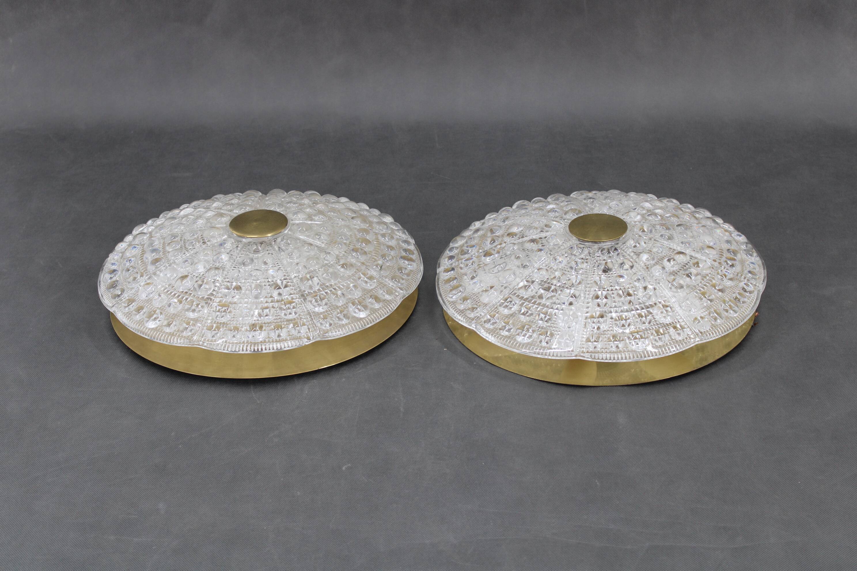 1970s Carl Fagerlund Pair of Brass and Glass Ceiling Lamps, Sweden