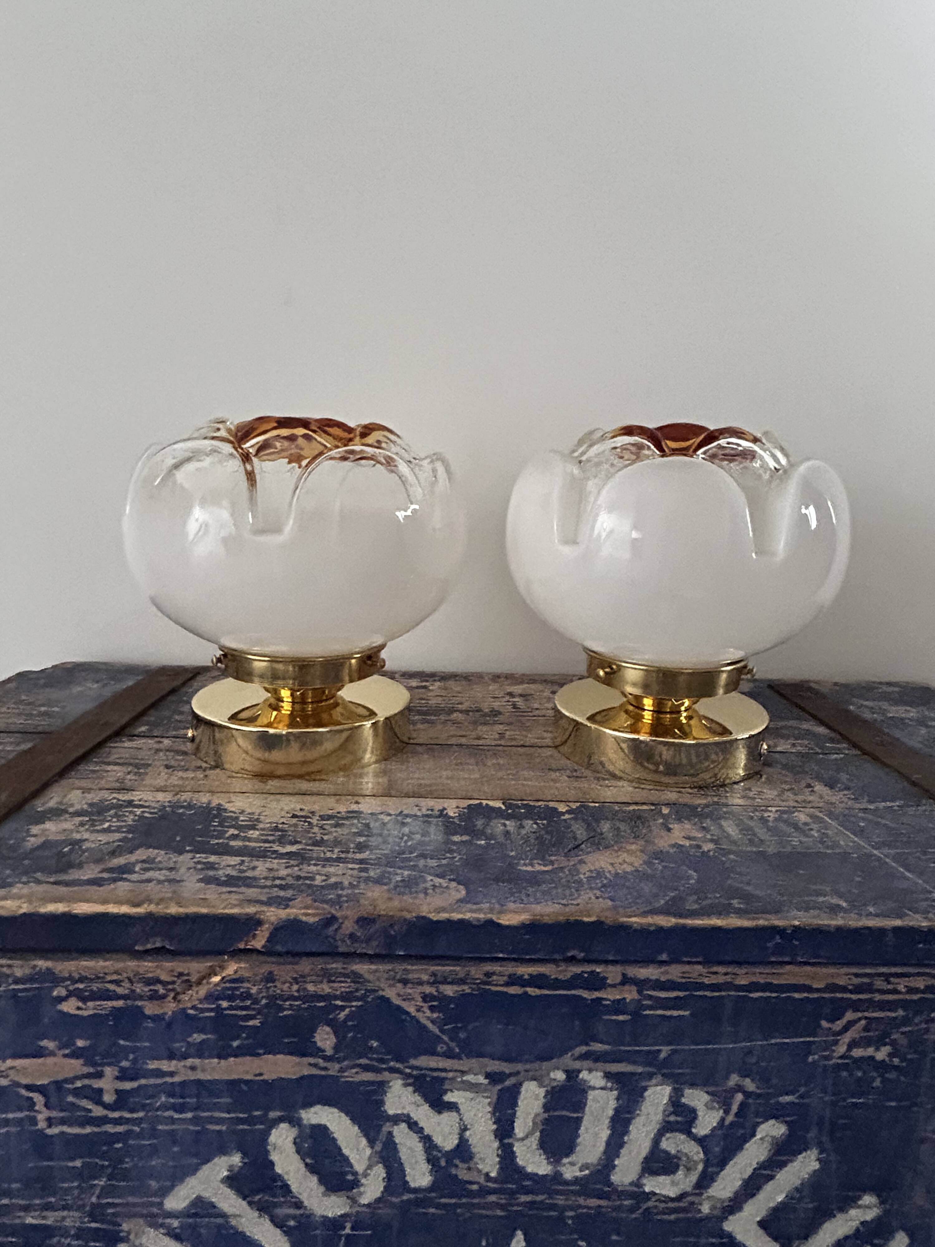 Lot de deux appliques fleurs en verre de Murano