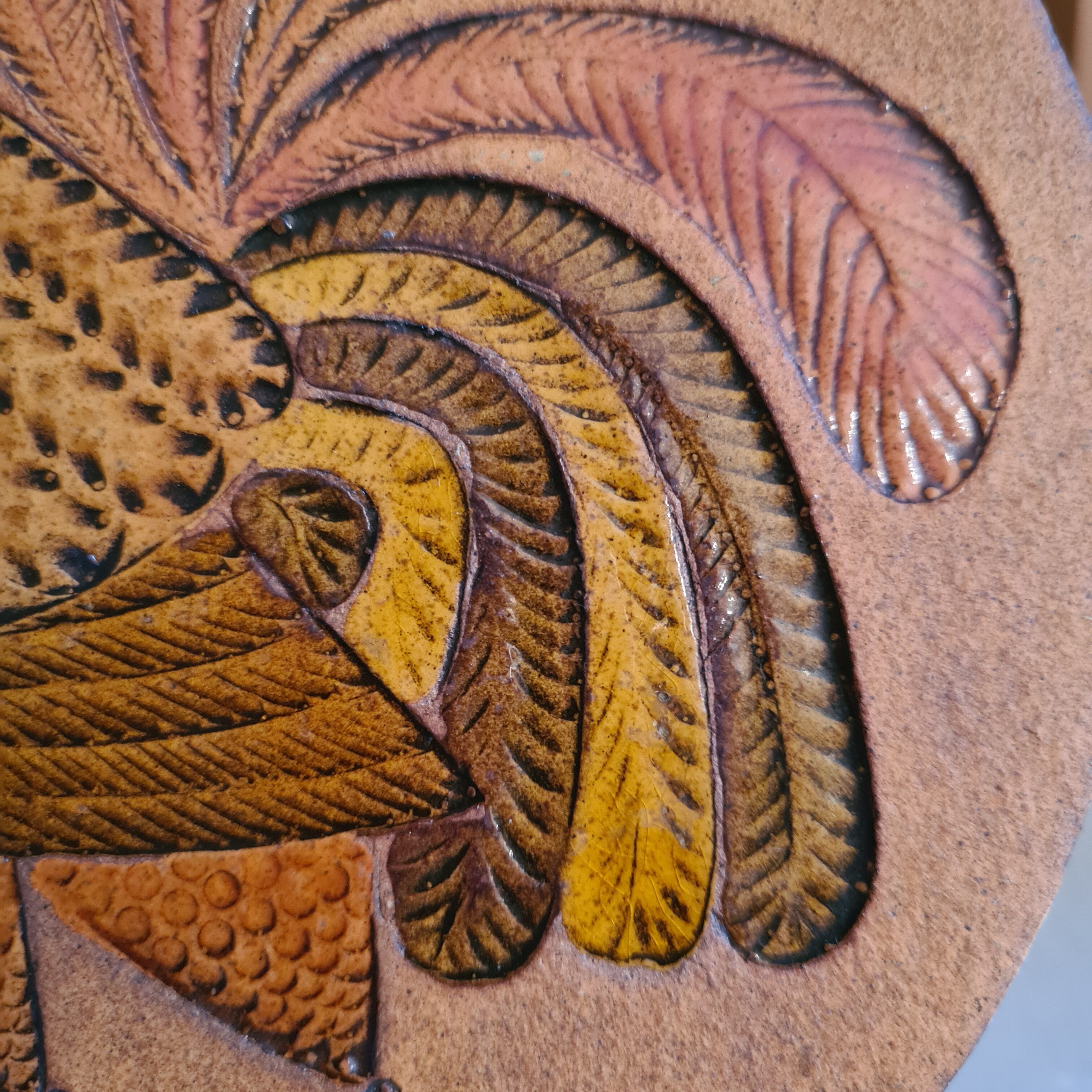 Vallauris ceramic trivia signed Roger Capron polychrome rooster pattern