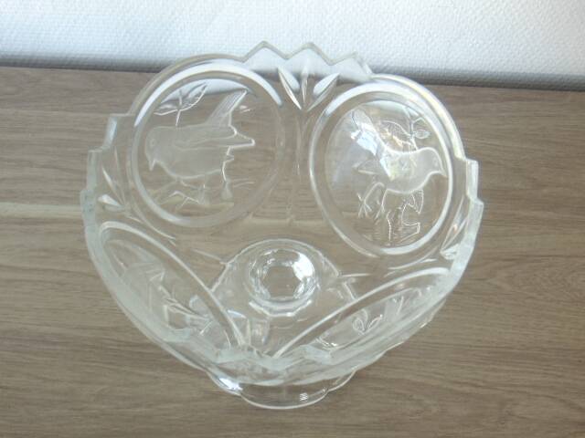 Crystal footed bowl with bird decoration – Art Deco style – H 19 cm