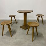 Set table and 4 wooden stools bistrot design of the 50