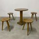 Set table and 4 wooden stools bistrot design of the 50