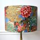 Jouy fabric lampshade, peacock, flowers, gold.