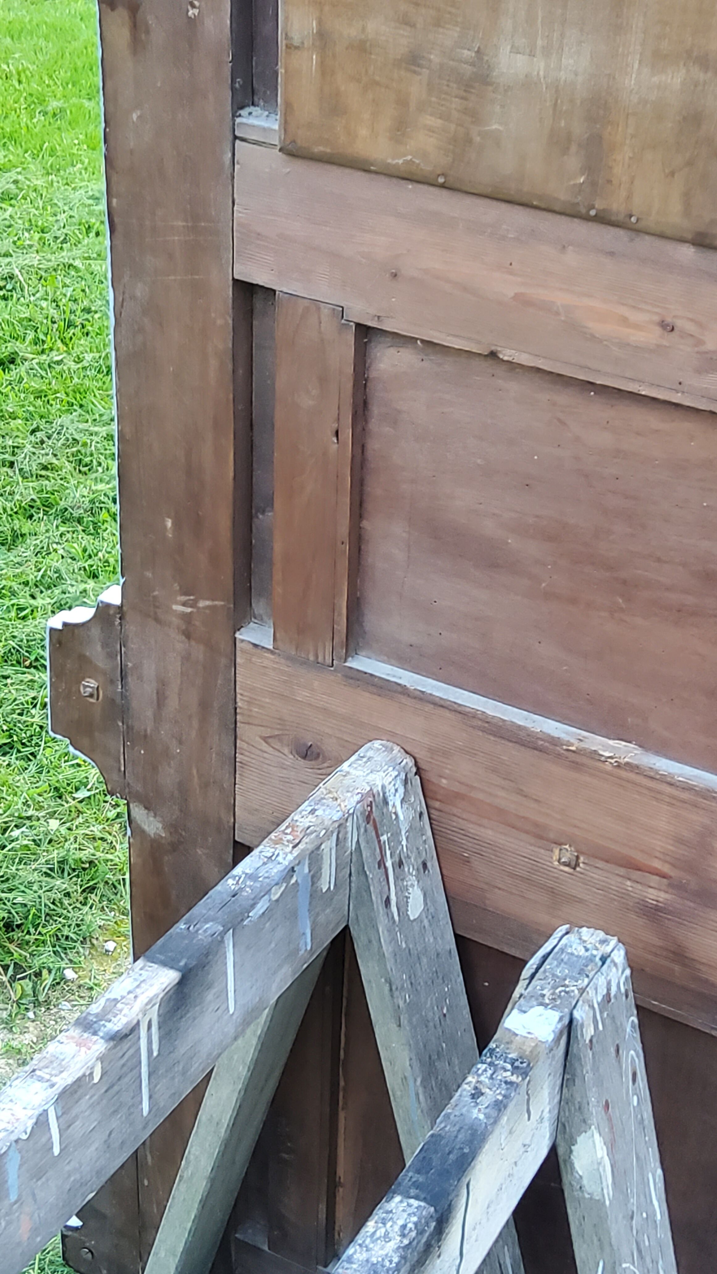 1900s coat rack patina gray mirror brass hooks