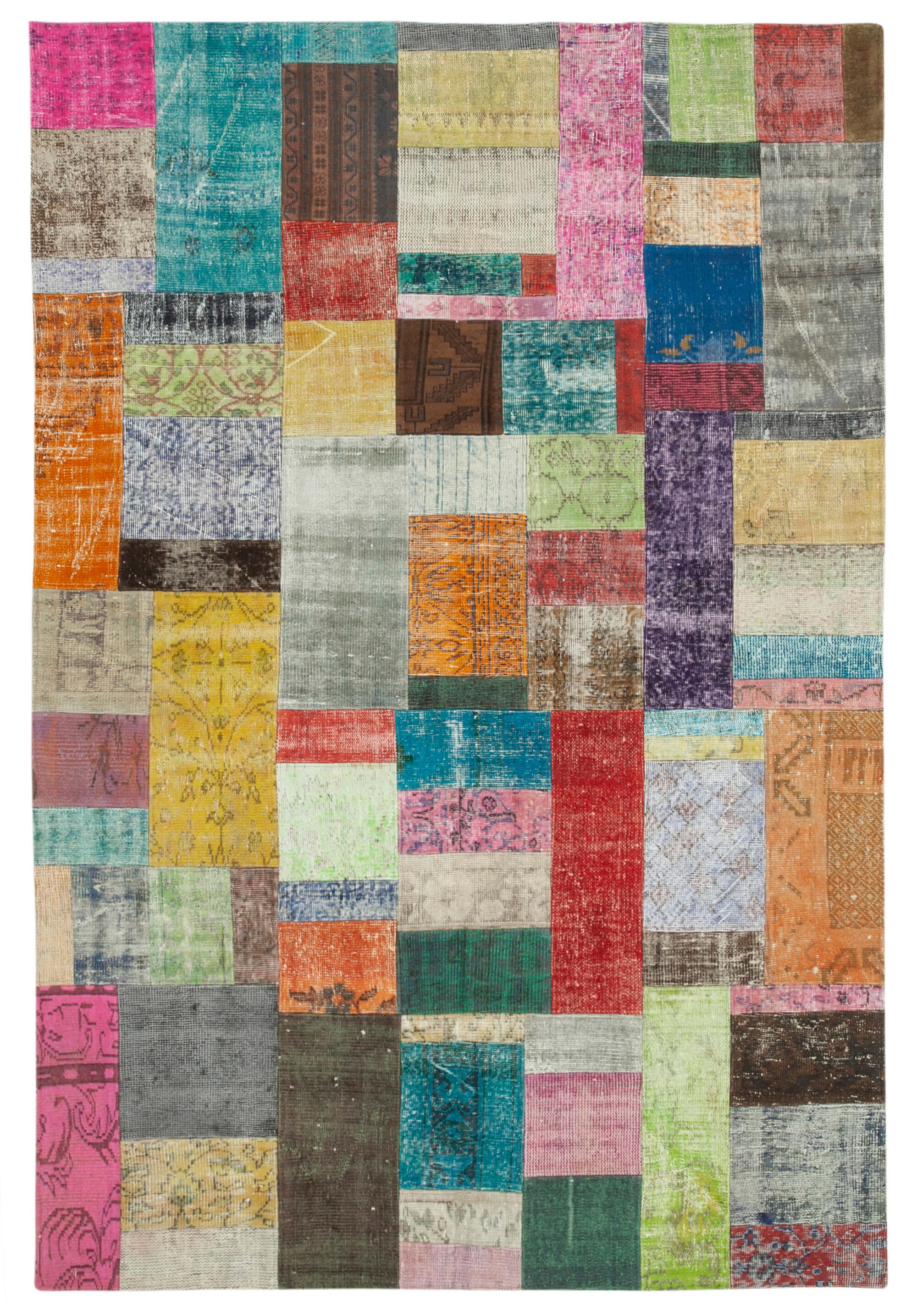 Handwoven Anatolian Contemporary 202 cm x 302 cm Multicolor Patchwork Rug