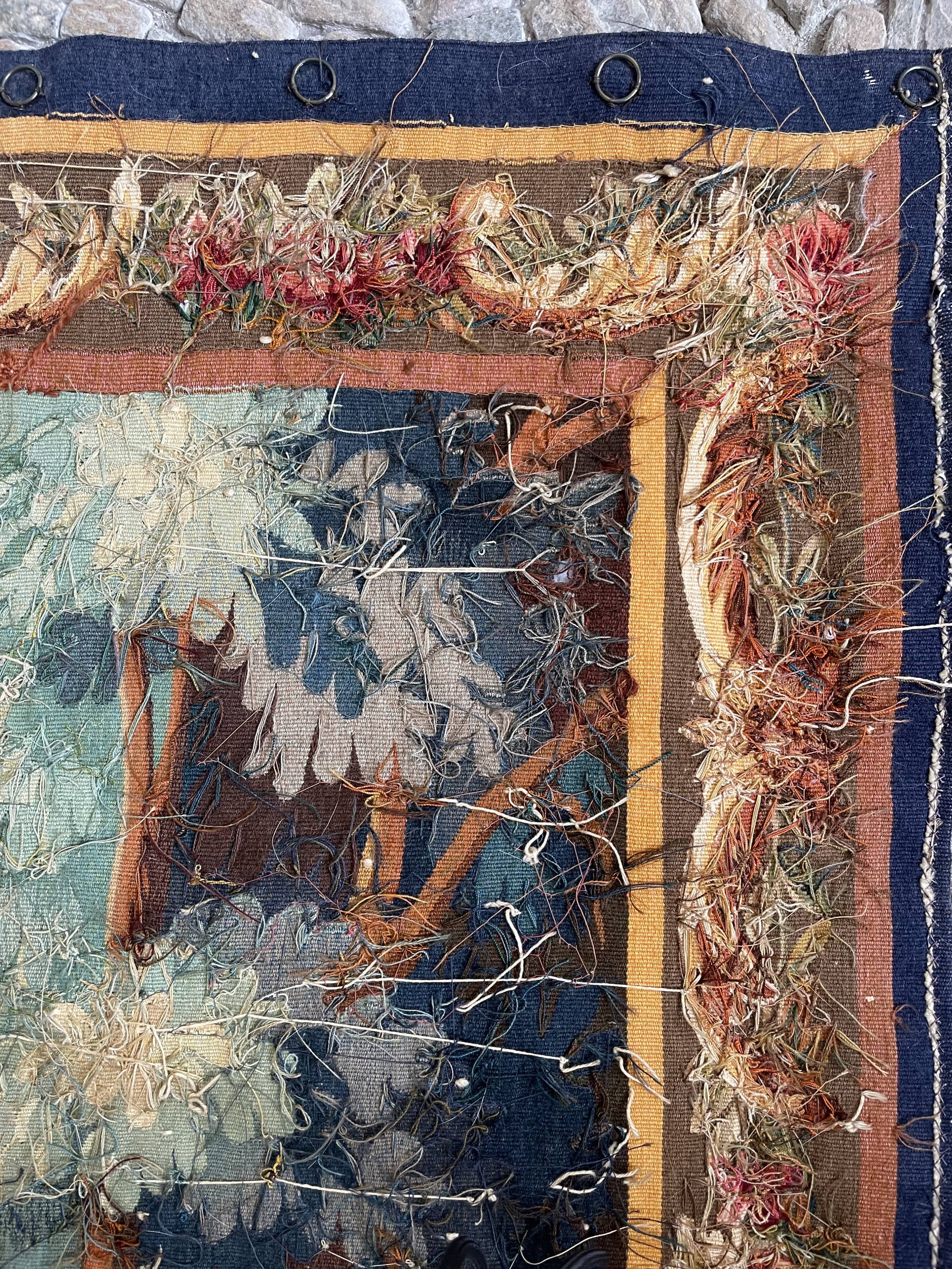 Aubusson tapestry late 19th century, landscape-greenery-castle, wool and silk
