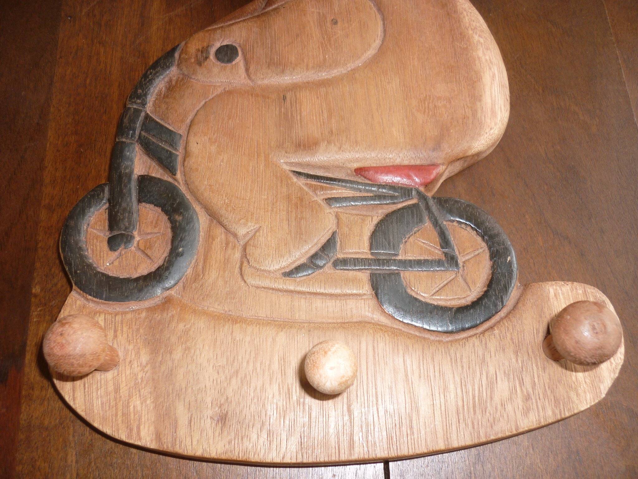 Vintage wooden bicycle bear coat rack