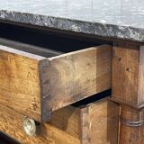 19th-century Empire commode in walnut with a grey St Anne marble top.