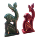 Pair of Art Deco deer by Charles Lemanceau in red and green ceramic.