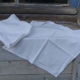 Set of 6 old 1900 napkins in white damask linen with hand-embroidered monogram
