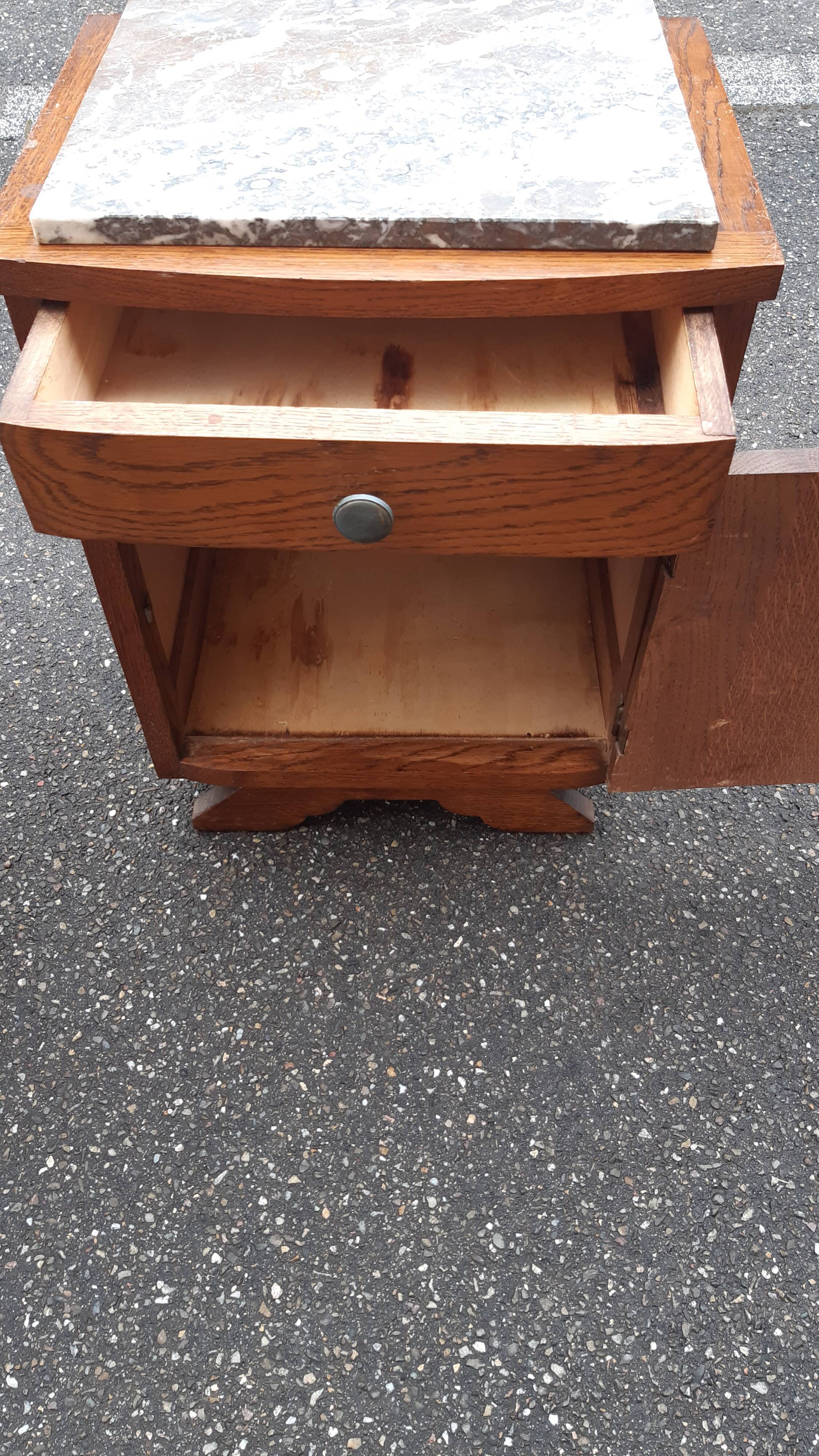 Art Deco oak and marble bedside tables 1930