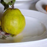 Flat faience of Lunéville China Keller & Guerin 1889 "Chaillot of Vercor" decoration in engraving enhanced drawing flowers