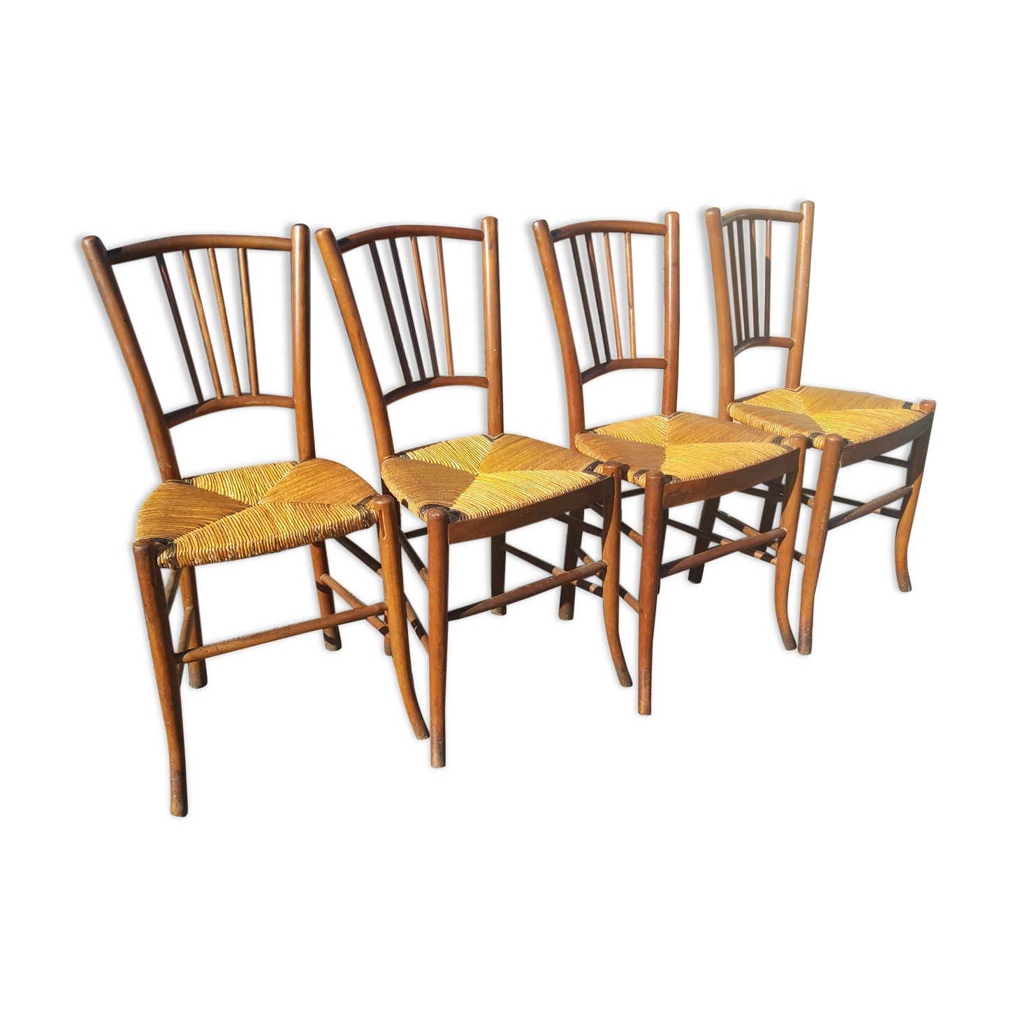Set of 4 straw-seated bistro chairs